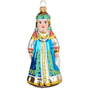Стеклянная елочная игрушка Фольклор 9.5 см синяя, подвеска