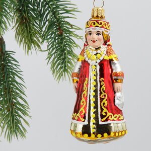 Стеклянная елочная игрушка Фольклор 9.5 см красная, подвеска