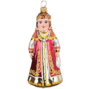 Стеклянная елочная игрушка Фольклор 9.5 см красная, подвеска