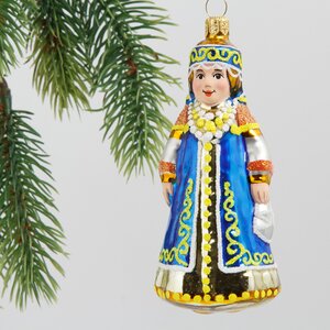 Стеклянная елочная игрушка Фольклор 9.5 см синяя, подвеска