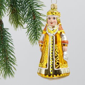 Стеклянная елочная игрушка Фольклор 9.5 см золотая, подвеска