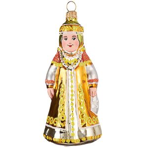 Стеклянная елочная игрушка Фольклор 9.5 см золотая, подвеска