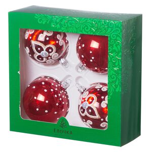 Набор стеклянных елочных шаров Кудесник 7 см, 4 шт красный Фабрика Елочка фото 2