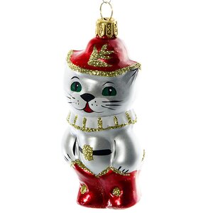 Стеклянная елочная игрушка Кот в Сапогах 8 см, подвеска