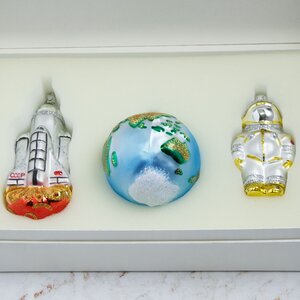 Набор стеклянных елочных игрушек Космический, 3 шт, золотой, подвеска Фабрика Елочка фото 3