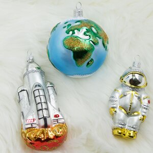 Набор стеклянных елочных игрушек Космический, 3 шт, золотой, подвеска Фабрика Елочка фото 2