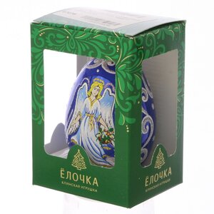 Стеклянная елочная игрушка Яйцо - Ангел 9 см синее Фабрика Елочка фото 2