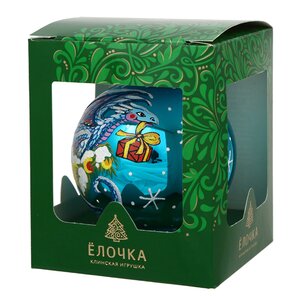 Стеклянный елочный шар Зодиак - Дракон с подарком 8 см голубой Фабрика Елочка фото 2