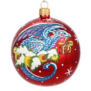 Стеклянный елочный шар Зодиак - Дракон с подарком 8 см красный