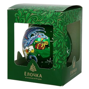 Стеклянный елочный шар Зодиак - Дракон с подарком 8 см зеленый Фабрика Елочка фото 2