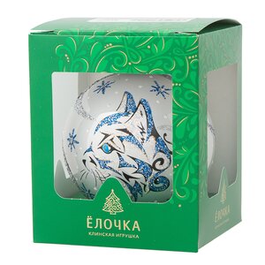 Стеклянный елочный шар Зодиак - Звездный Кот Альбус 8 см белый Фабрика Елочка фото 2