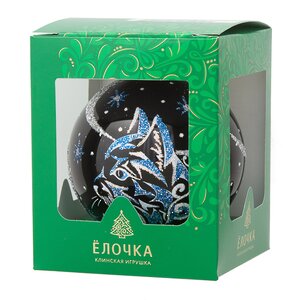 Стеклянный елочный шар Зодиак - Звездный Кот Альбус 8 см черный Фабрика Елочка фото 2