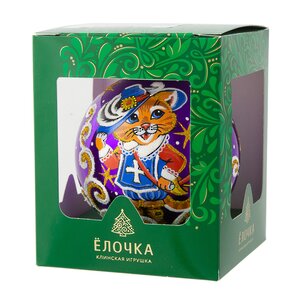 Стеклянный елочный шар Зодиак - Кот Маркиз 8 см фиолетовый Фабрика Елочка фото 2