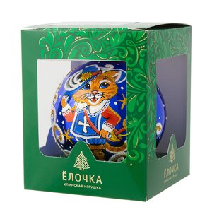 Стеклянный елочный шар Зодиак - Кот Маркиз 8 см синий Фабрика Елочка фото 2