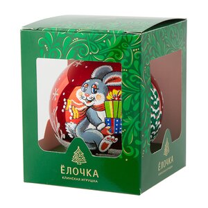 Стеклянный елочный шар Зодиак - Кролик с подарками 8 см красный Фабрика Елочка фото 2