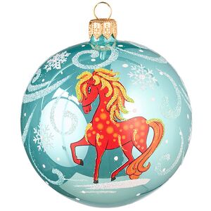 Стеклянный елочный шар Зодиак - Лошадка Клоди 8 см бирюзовый