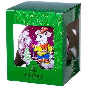 Стеклянный елочный шар Зодиак - Мышонок лыжник 8 см фуксия Фабрика Елочка фото 2