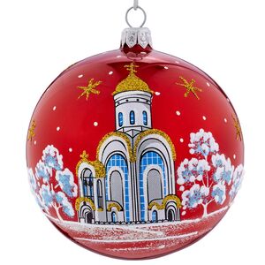 Стеклянный елочный шар Храм 9 см красный