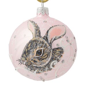 Стеклянный елочный шар Зодиак - Кролик Санни 8 см розовый