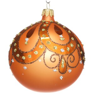 Стеклянный елочный шар Рондо 8 см оранжевый Фабрика Елочка фото 1