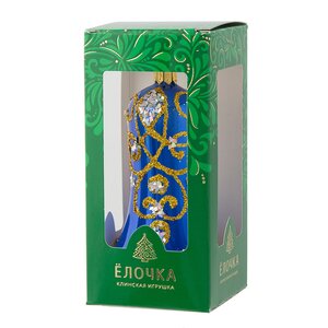 Стеклянная елочная игрушка Колокольчик Вензель 8 см синий, подвеска Фабрика Елочка фото 2