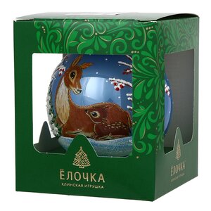 Стеклянный елочный шар Олени 9 см синий Фабрика Елочка фото 3