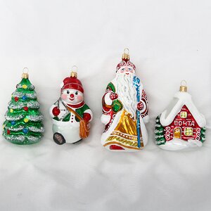 Набор стеклянных елочных игрушек Почта Деда Мороза 8-12 см, 4 шт, подвеска