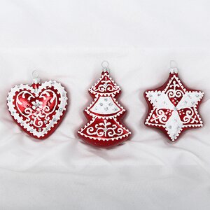 Набор елочных игрушек Пряничный, 3 шт, красный, стекло