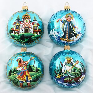 Набор стеклянных елочных шаров Царевна-Лягушка 8 см, бирюзовый, 4 шт Фабрика Елочка фото 1