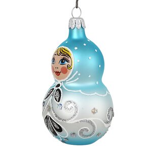 Стеклянная елочная игрушка Ажурная Матрешка 9 см, голубая, подвеска Фабрика Елочка фото 2