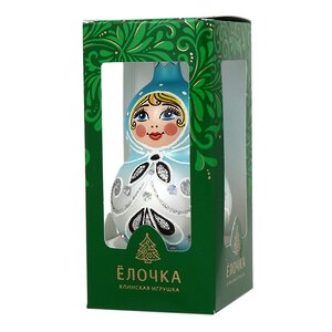 Стеклянная елочная игрушка Ажурная Матрешка 9 см, голубая, подвеска Фабрика Елочка фото 3