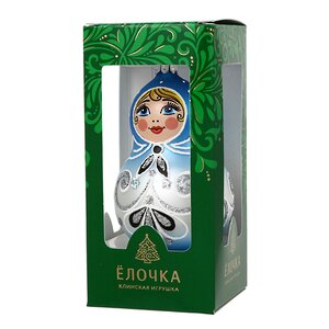 Стеклянная елочная игрушка Ажурная Матрешка 9 см, синяя, подвеска Фабрика Елочка фото 3