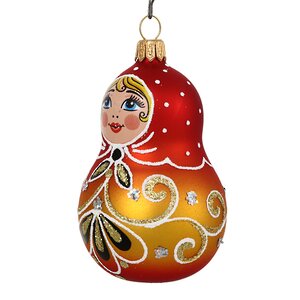 Стеклянная елочная игрушка Ажурная Матрешка 9 см, золотая, подвеска Фабрика Елочка фото 2