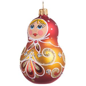 Стеклянная елочная игрушка Ажурная Матрешка 9 см, золотая, подвеска Фабрика Елочка фото 6