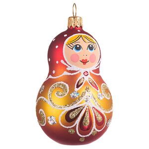 Стеклянная елочная игрушка Ажурная Матрешка 9 см, золотая, подвеска Фабрика Елочка фото 4