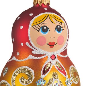 Стеклянная елочная игрушка Ажурная Матрешка 9 см, золотая, подвеска Фабрика Елочка фото 2