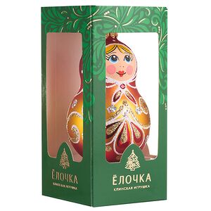 Стеклянная елочная игрушка Ажурная Матрешка 9 см, золотая, подвеска Фабрика Елочка фото 3