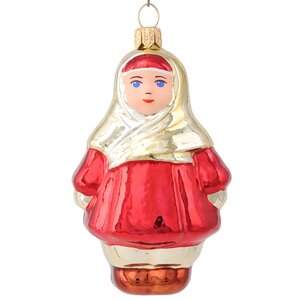 Стеклянная елочная игрушка Девочка в платке 9 см, подвеска