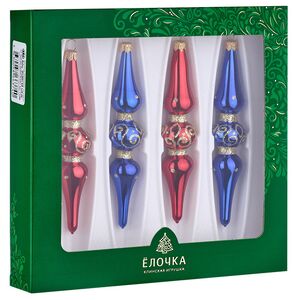 Елочные игрушки Подвески Адель 14 см красно-синие, 4 шт, стекло Фабрика Елочка фото 4