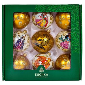 Елочные шары Золотой Петушок 9 см, 9 шт, стекло Фабрика Елочка фото 13