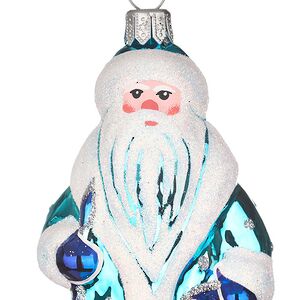 Стеклянная елочная игрушка Дед Мороз 11 см голубая Фабрика Елочка фото 3
