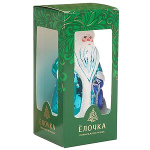 Стеклянная елочная игрушка Дед Мороз 11 см голубая Фабрика Елочка фото 7