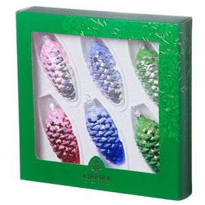 Набор стеклянных елочных игрушек Шишки Кедровые 8 см, 6 шт Фабрика Елочка фото 2