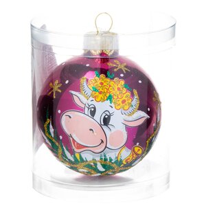 Стеклянный елочный шар Зодиак - Бычок Романтик 6 см вишневый Фабрика Елочка фото 2