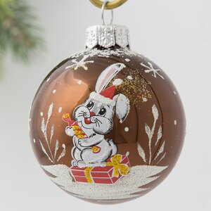 Стеклянный елочный шар Зодиак - Кролик мечтатель 60 мм шоколадный