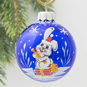 Стеклянный елочный шар Зодиак - Кролик мечтатель 6 см синий Фабрика Елочка фото 1
