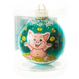 Стеклянный елочный шар Зодиак - Денежная Свинка 6 см изумрудный Фабрика Елочка фото 2