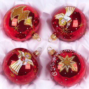 Набор стеклянных елочных шаров Рождественская Сказка 7 см, 4 шт
