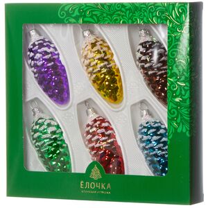 Набор стеклянных елочных игрушек Шишки Сосновый Бор 8 см, 6 шт Фабрика Елочка фото 2