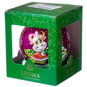 Стеклянный елочный шар Зодиак - Бычок со звездочкой 9 см вишневый Фабрика Елочка фото 2